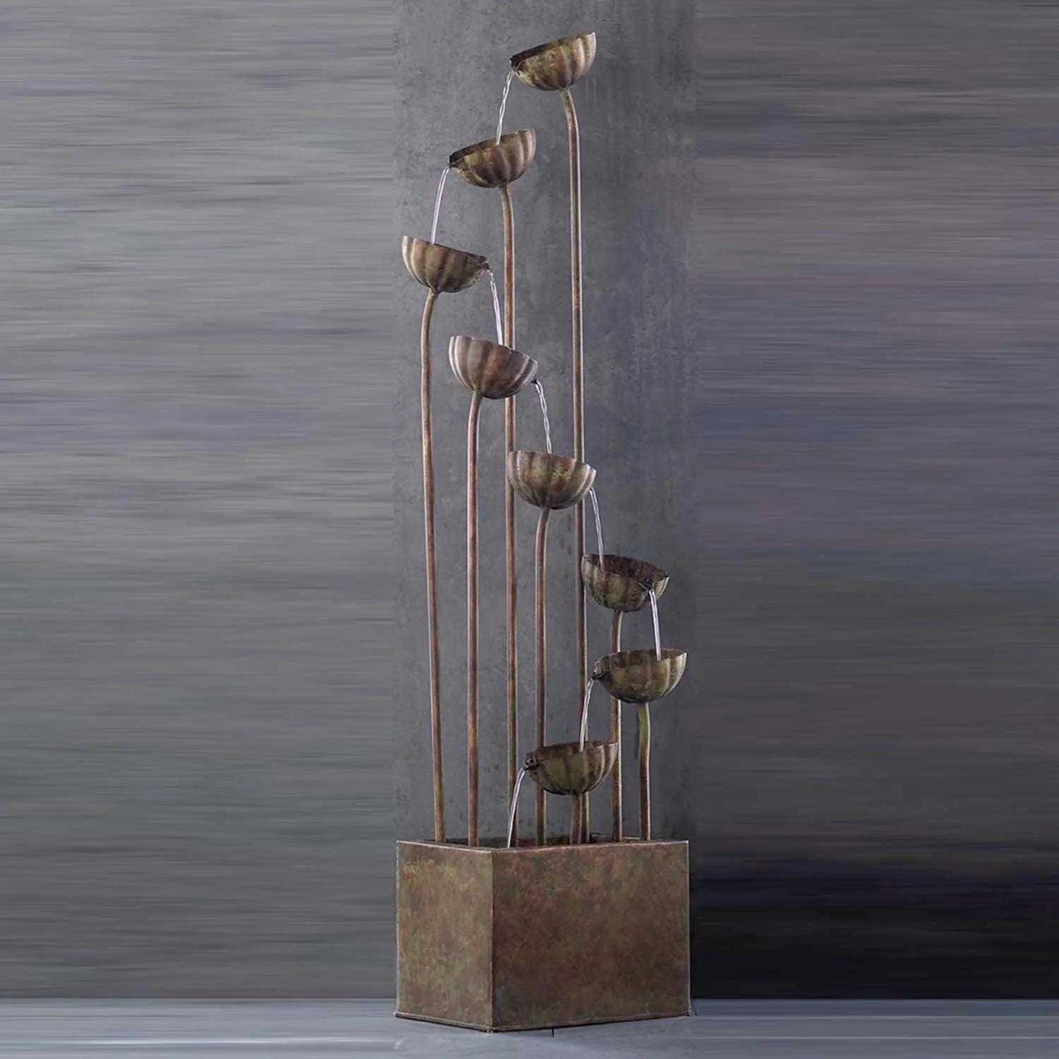 Rustic Metal Flower Fountain with Pump - 64" Tall - Image 2