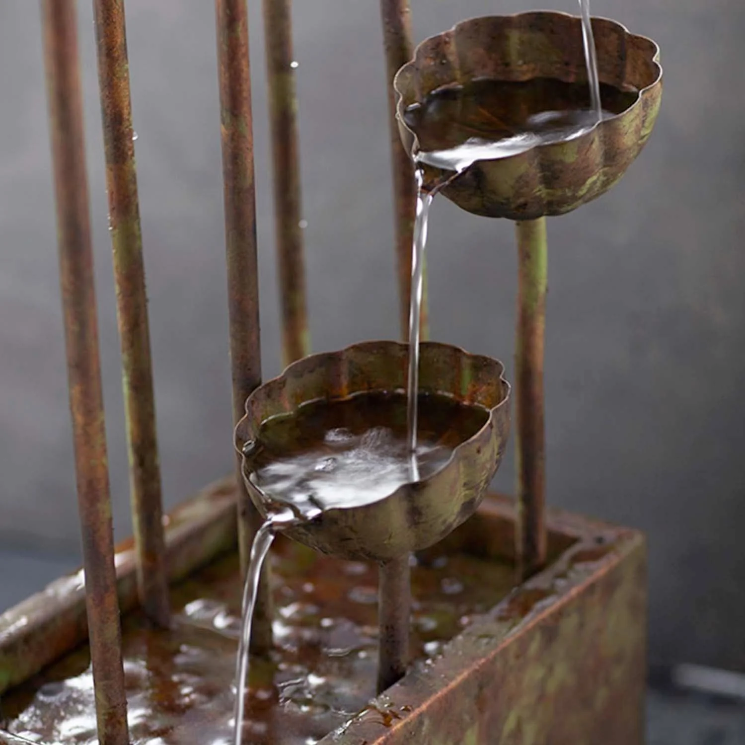 Rustic Metal Flower Fountain with Pump - 64" Tall - Image 3