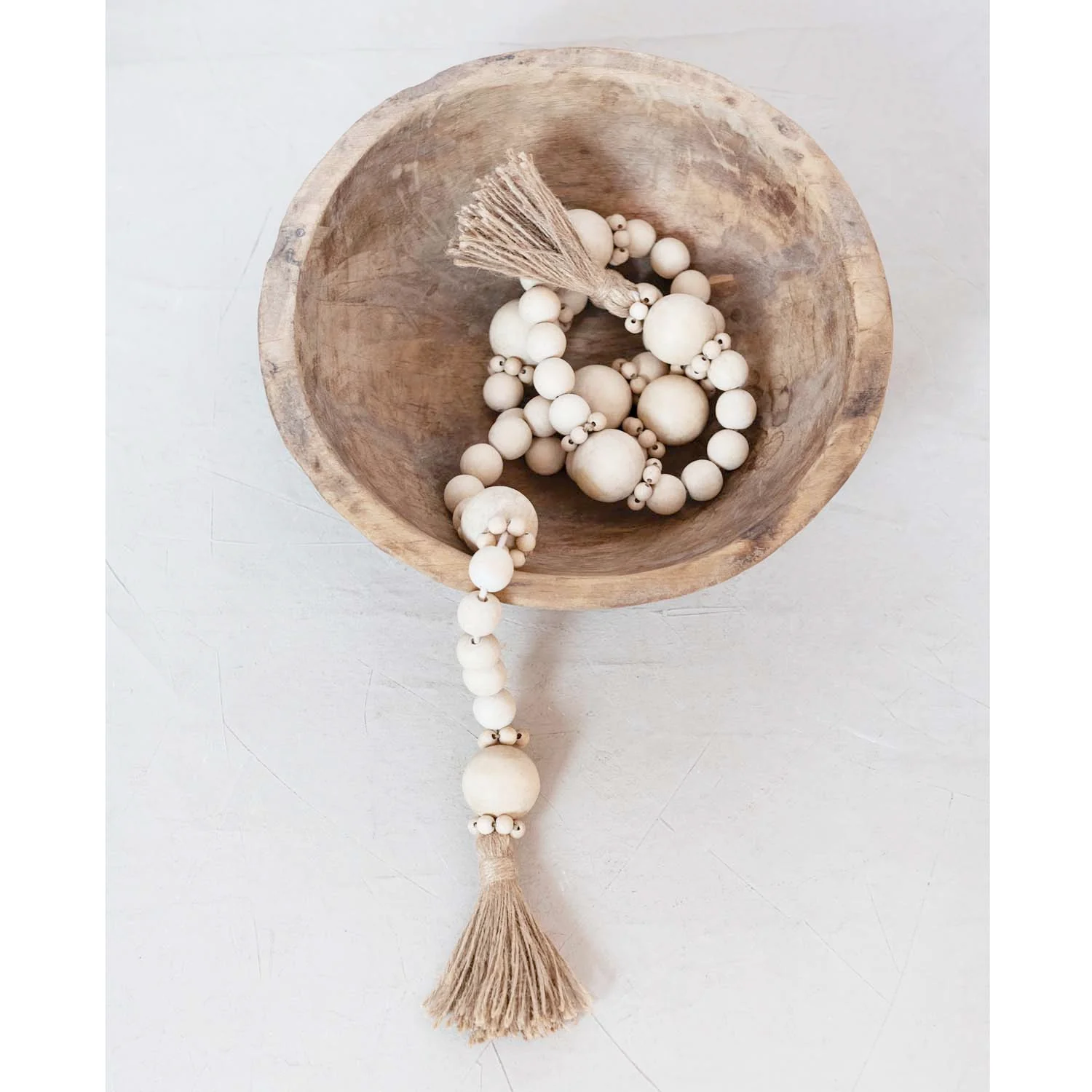 Wood Bead Garland with Jute Tassels - Image 2