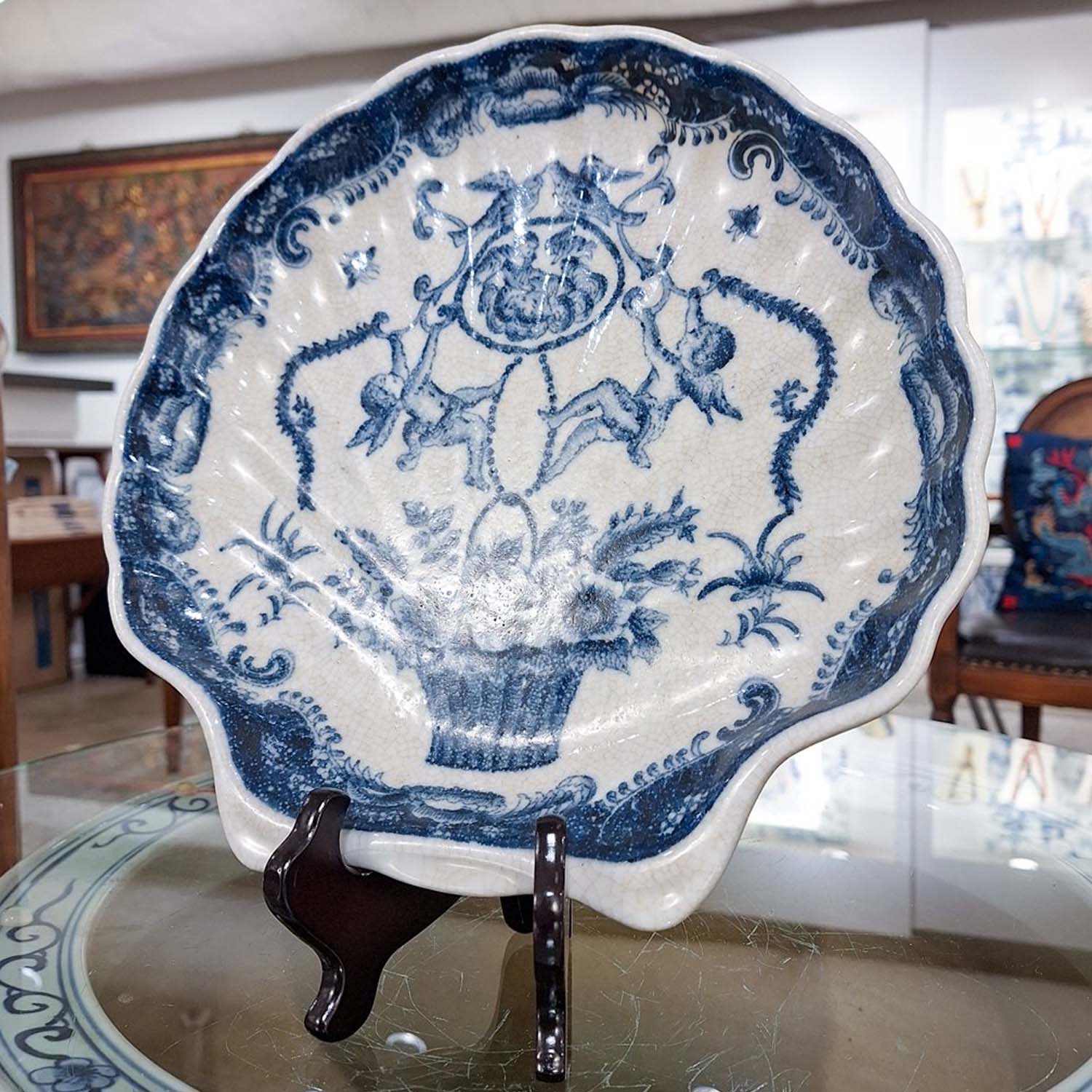 Porcelain Blue & White Shell Platter - Image 2