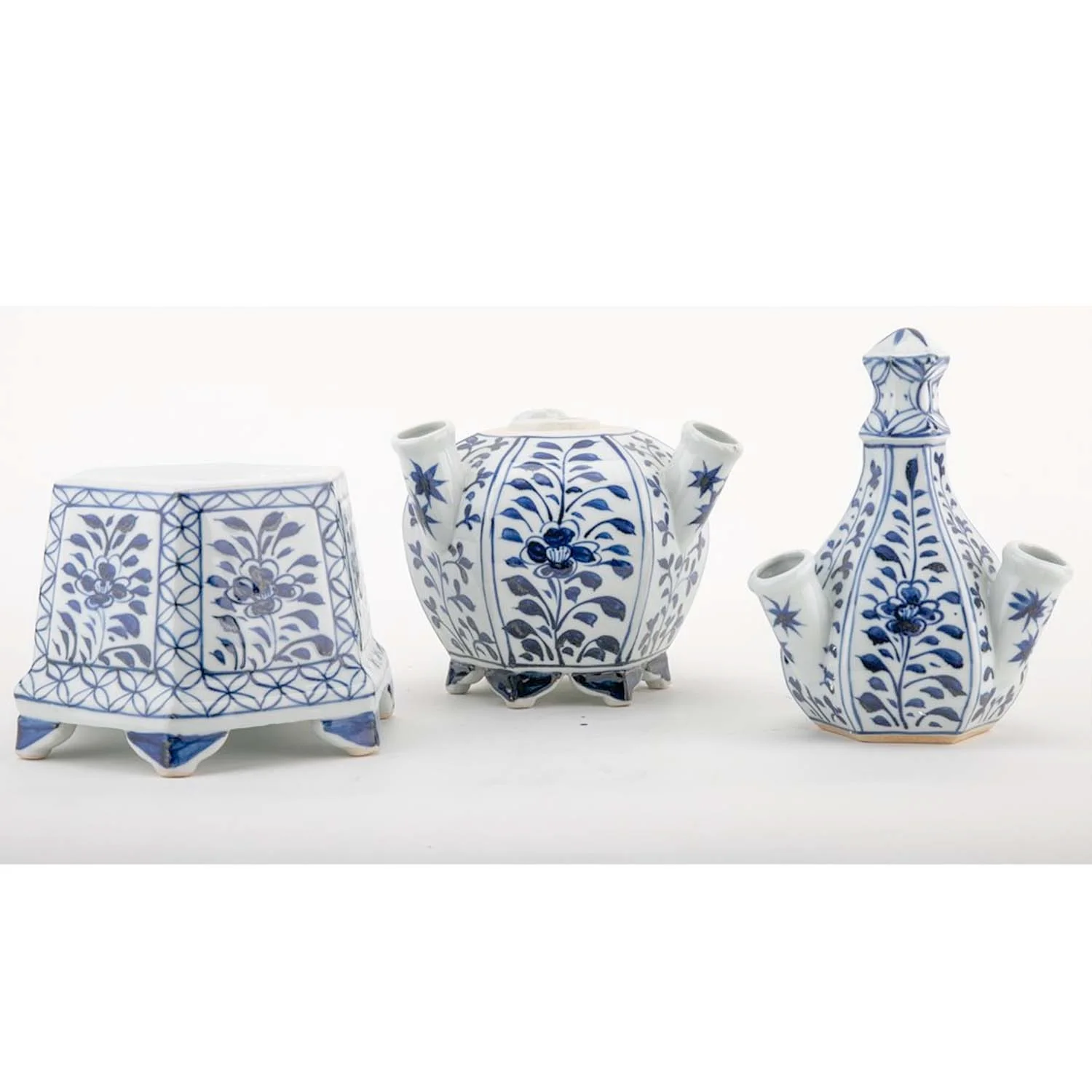 Porcelain Blue & White Tulipere Hexagonal - 19" Tall - Image 2