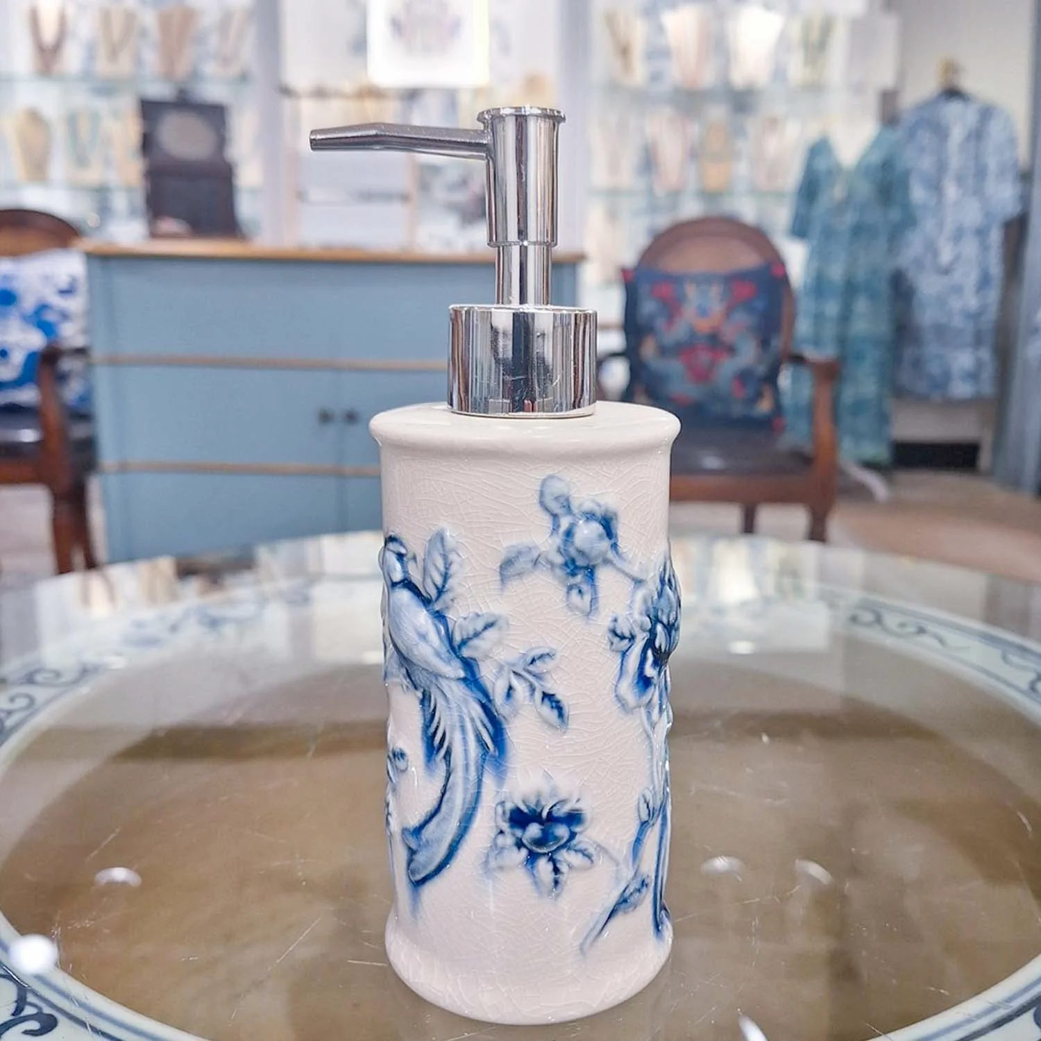 Porcelain Blue & White Bird Soap Dispenser - Image 2