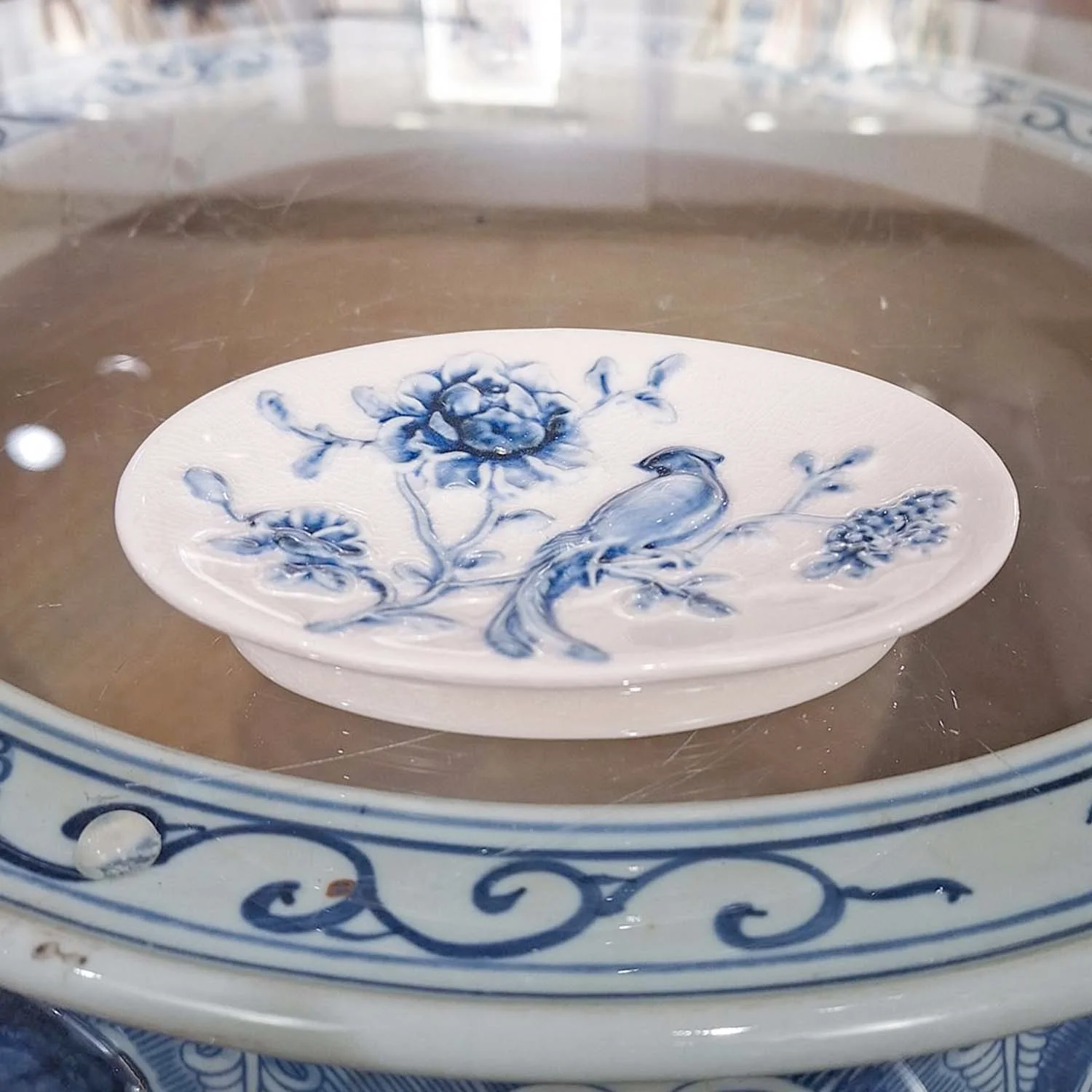 Porcelain Blue & White Bird Soap Dish - Image 2