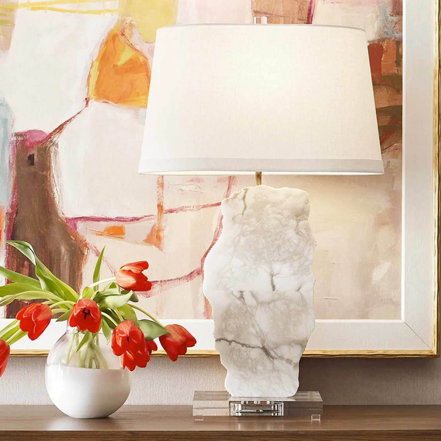 White Alabaster Table Lamp - Image 2
