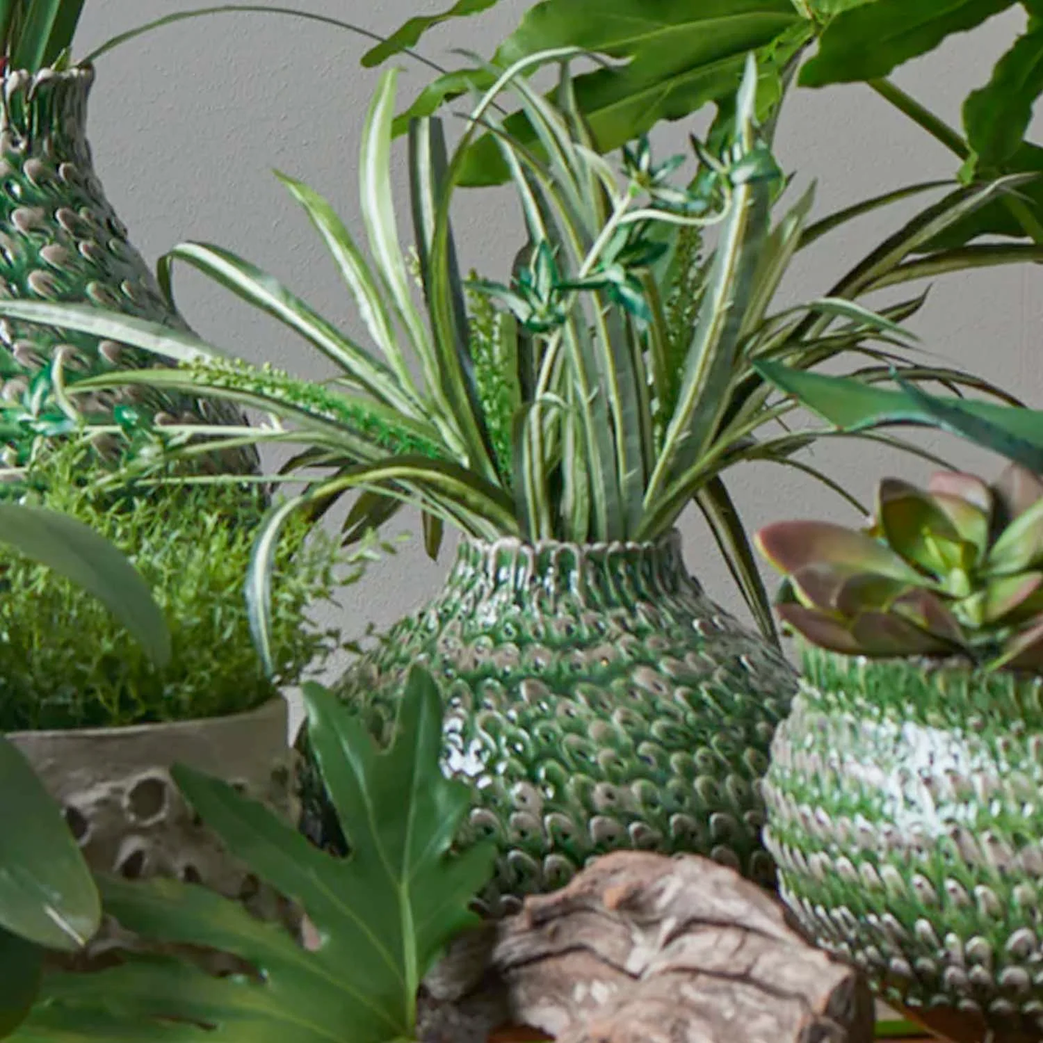 Green Feathered Vase - 10" Tall - Image 2