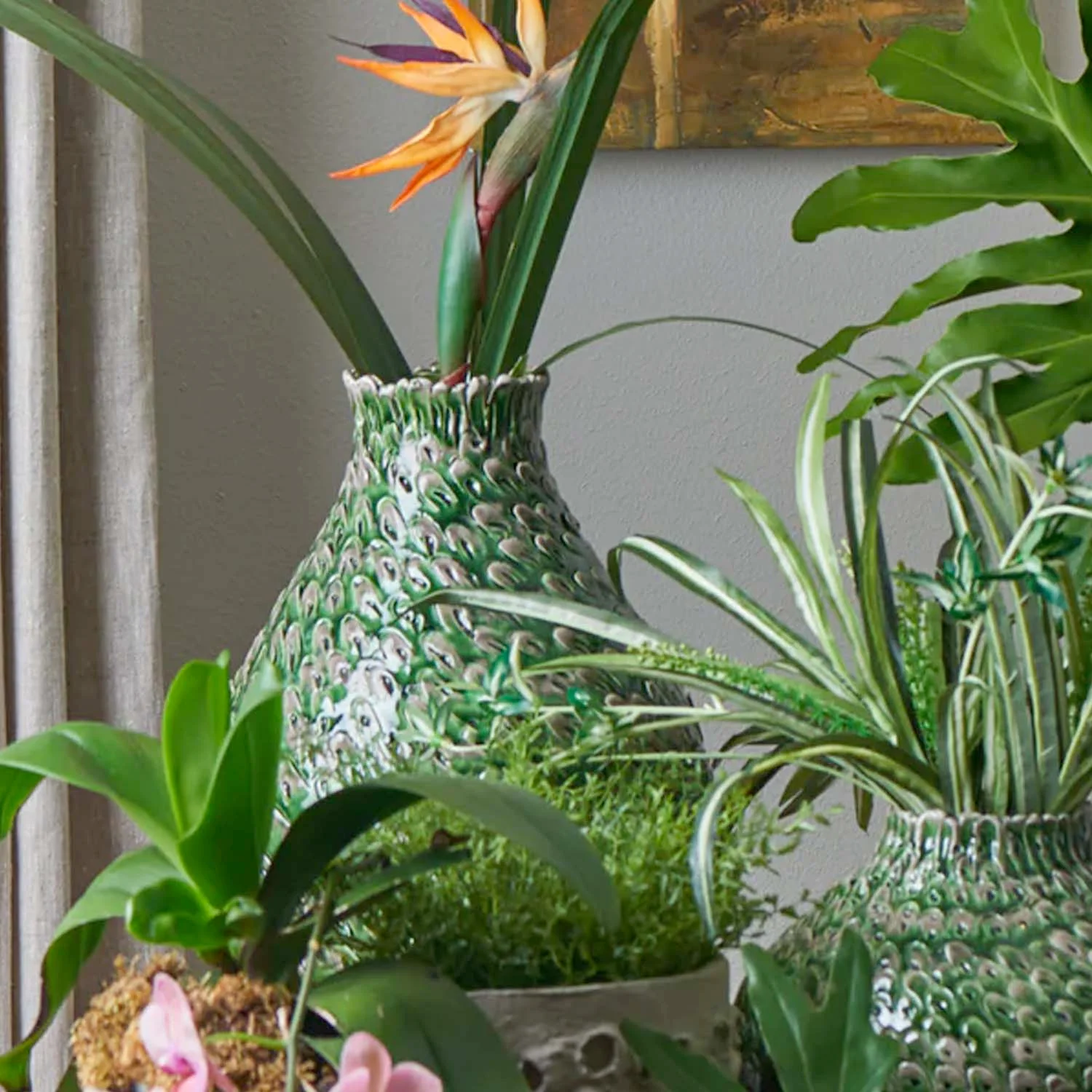 Green Feathered Vase - 17" - Image 2