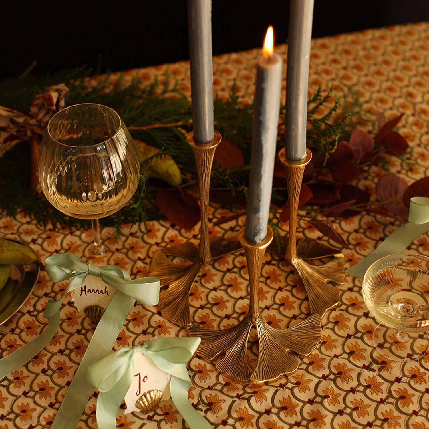 Brass Ginko Candle Holder - 9.5" Tall - Image 2