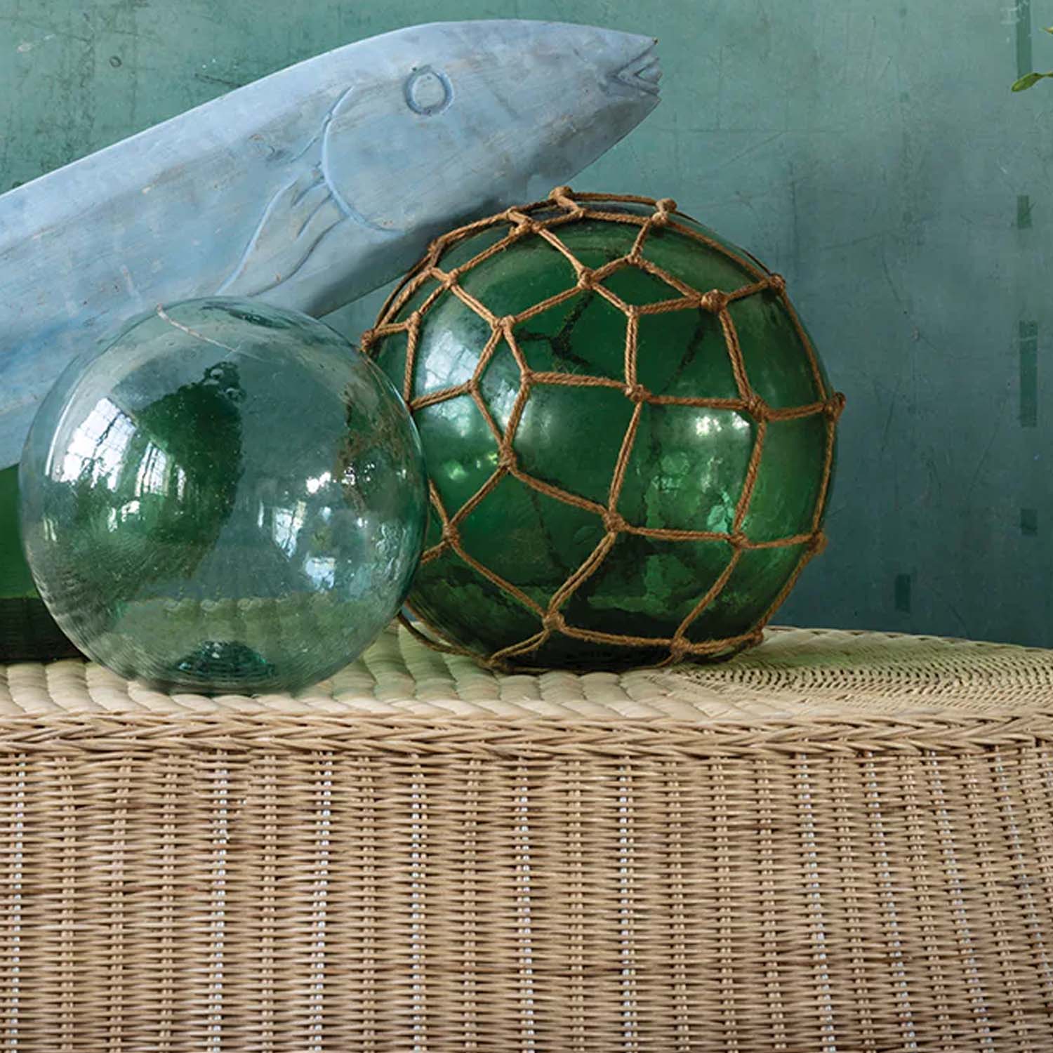 Green Glass Buoy with Net - Large - Image 2