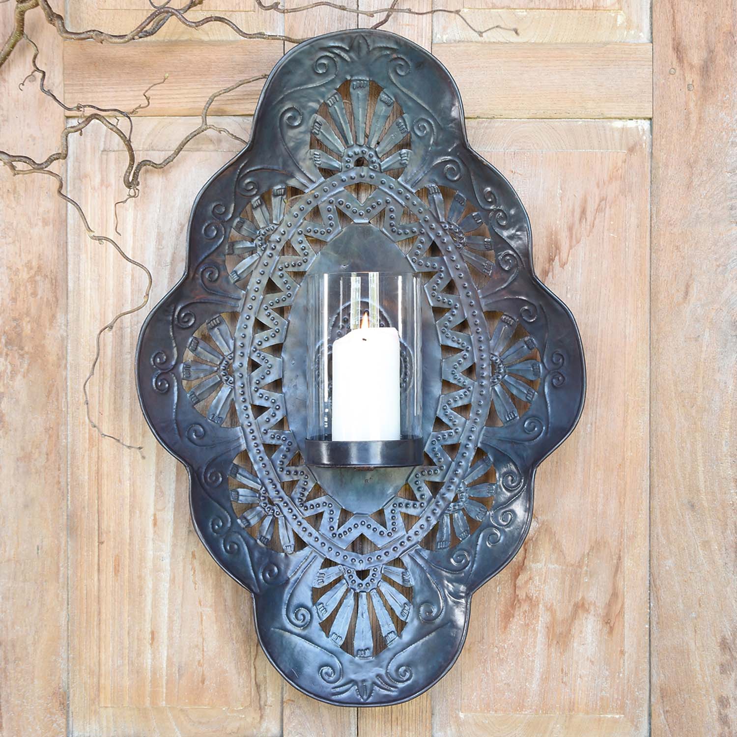 Black Iron Wall Sconce with Glass Hurricane - Large - Image 2