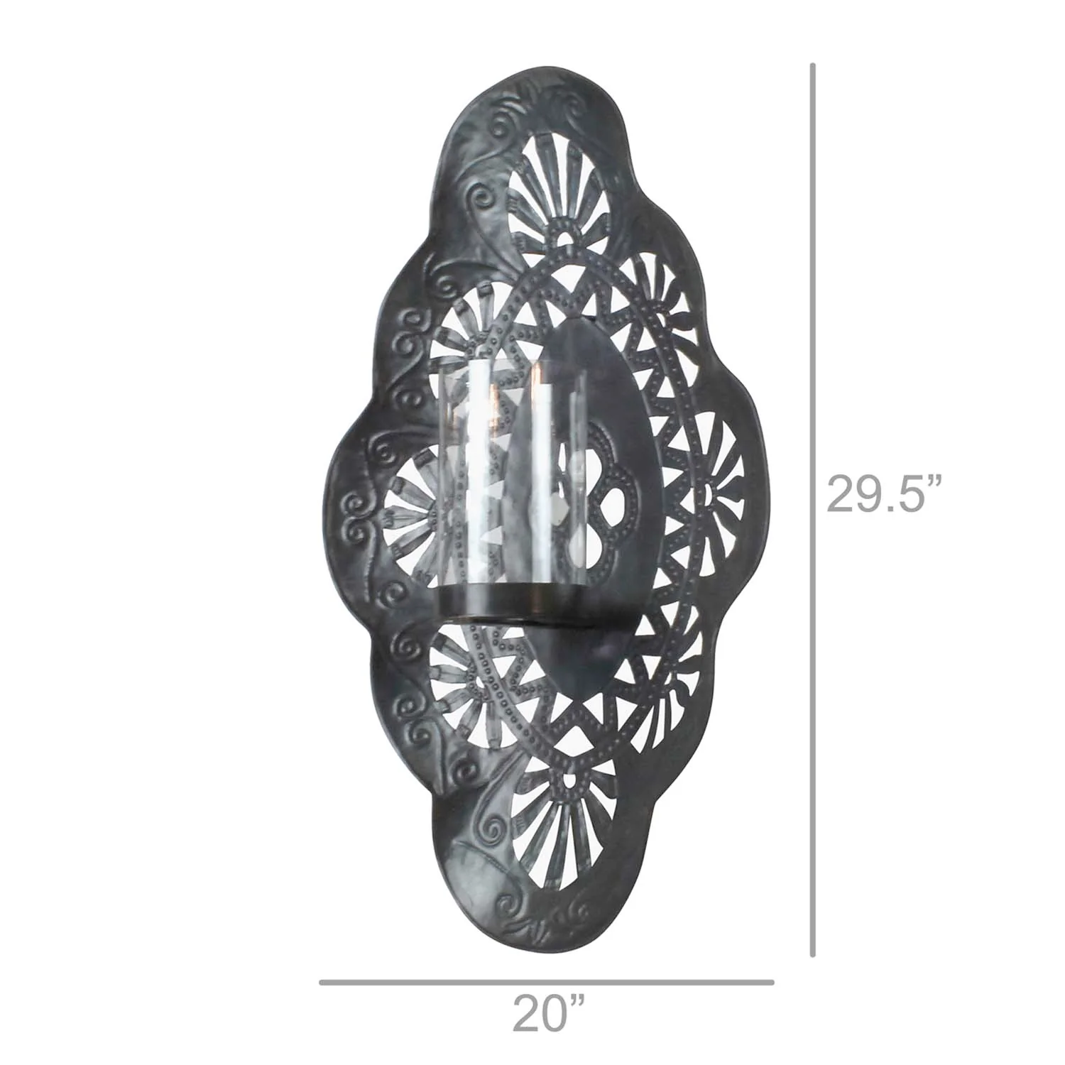 Black Iron Wall Sconce with Glass Hurricane - Large - Image 3