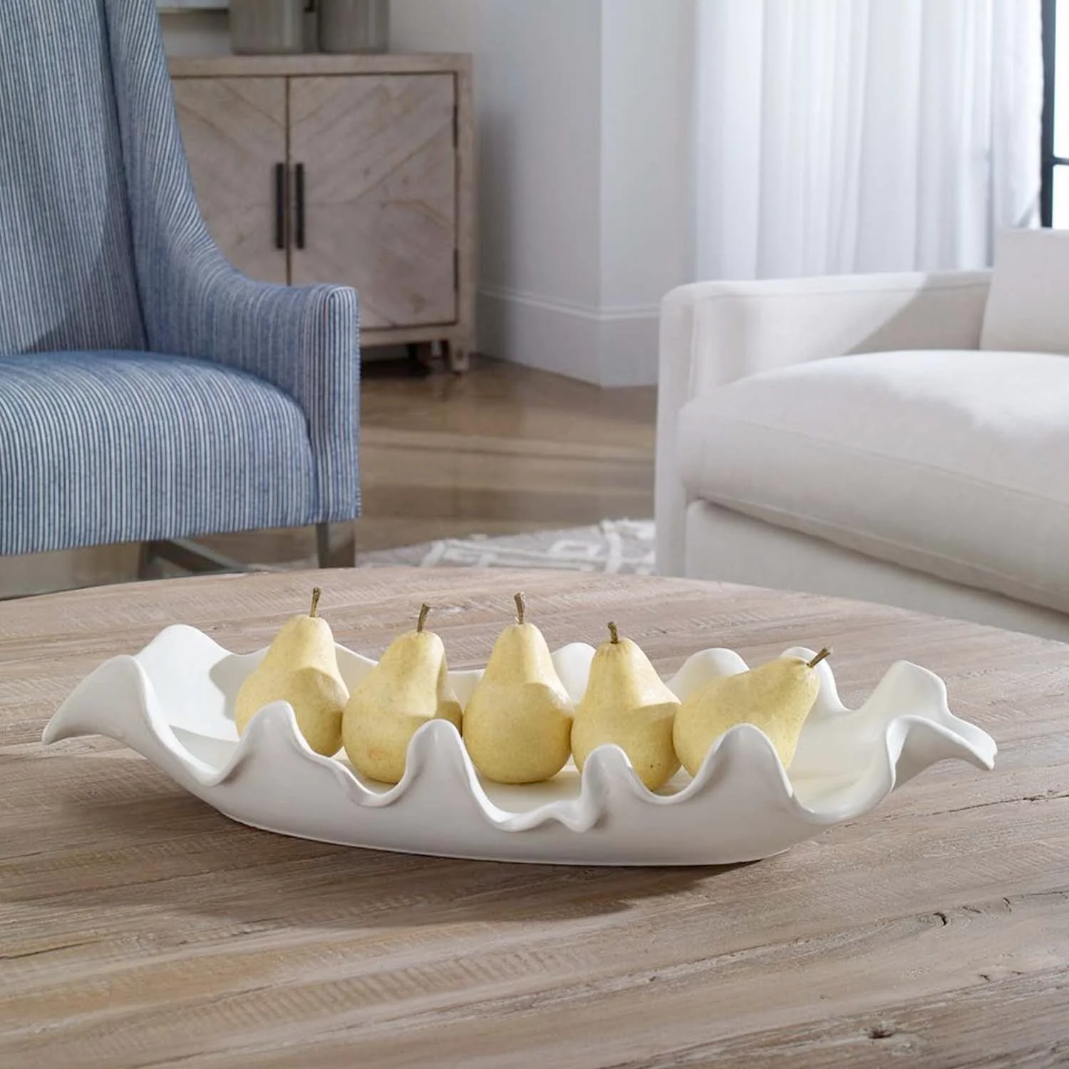 Long White Ruffled Bowl - Image 2