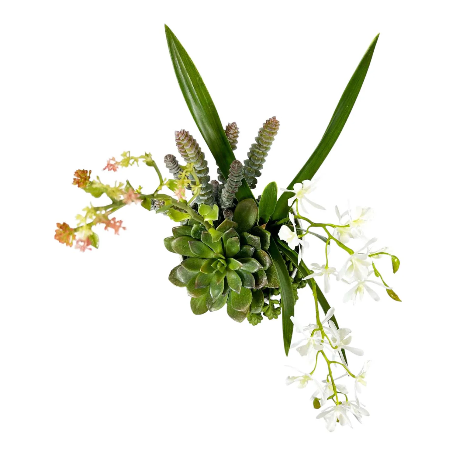 Faux Mini White Orchids with Blue Striped Pot - Image 3