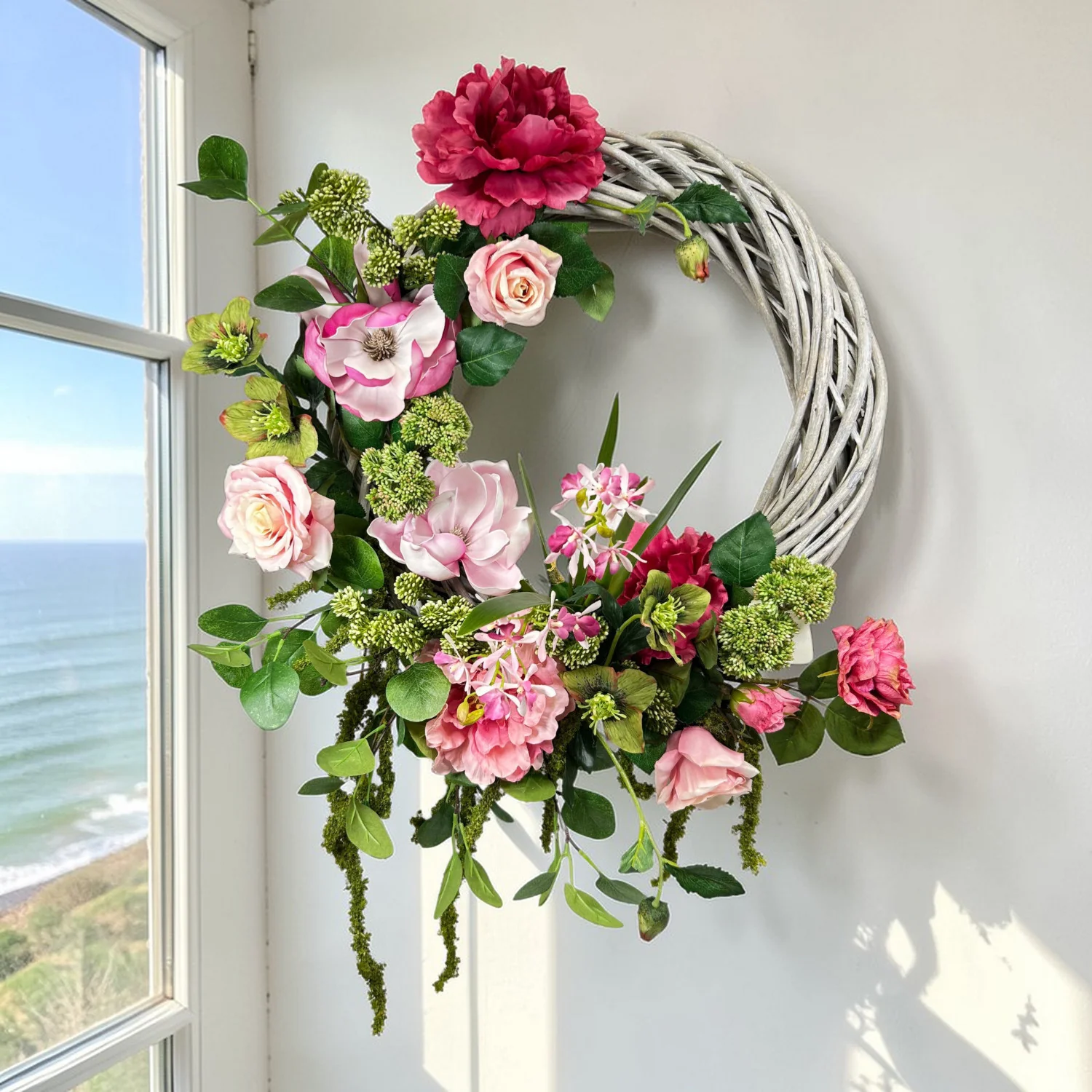 Faux Blush Peony Wicker Wreath - 20" - Image 2