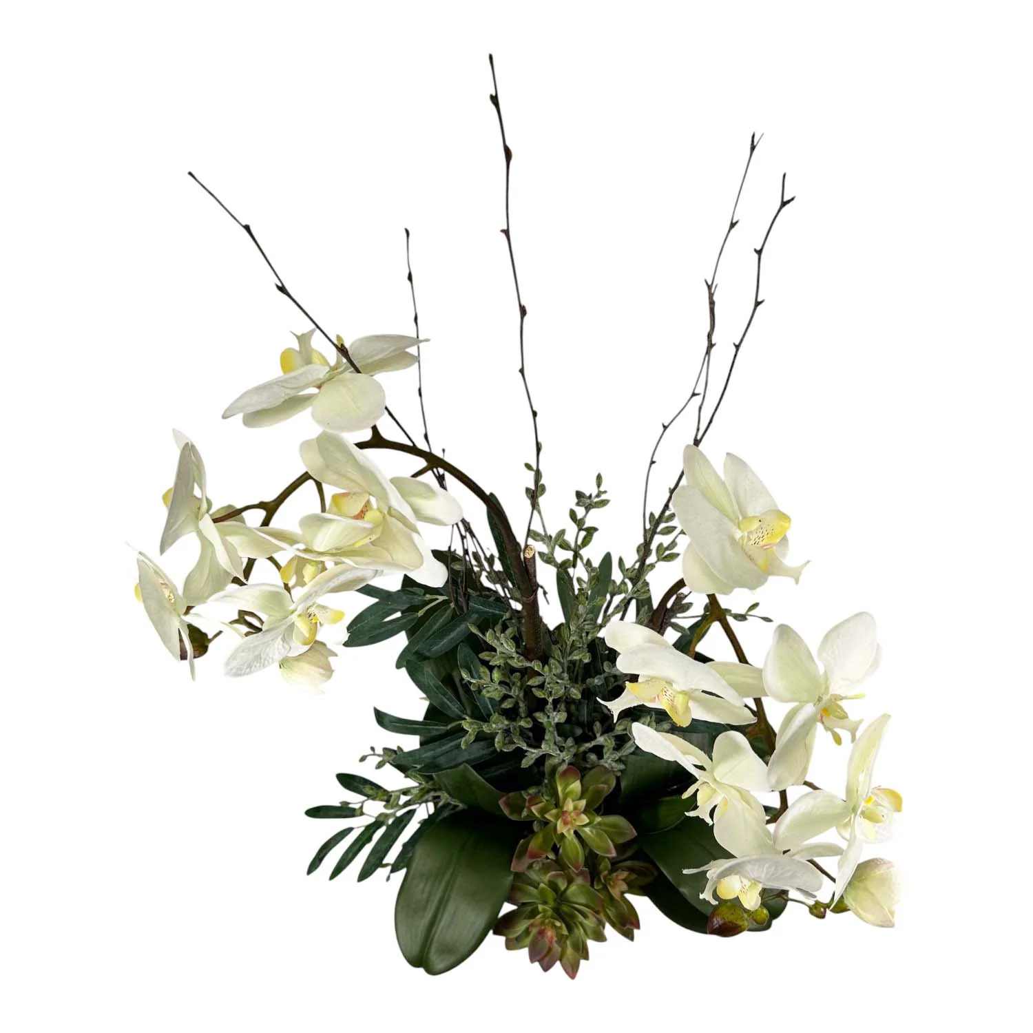 Faux White Orchids in Blue Striped Pot - Image 3