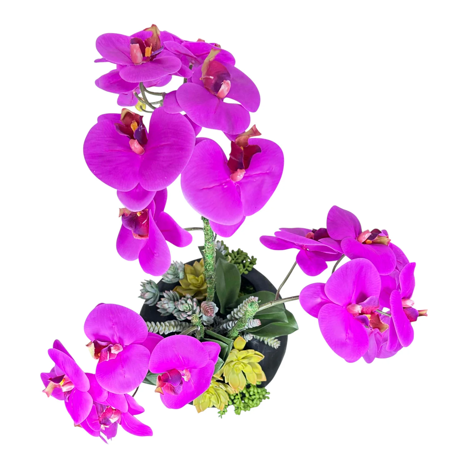 Faux Fuschia with Succulents in Black Pot - Image 3